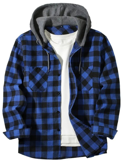 Men’s Hooded Plaid Button-Up Shirt Men's Shirts