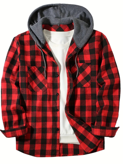 Men’s Hooded Plaid Button-Up Shirt Men's Shirts