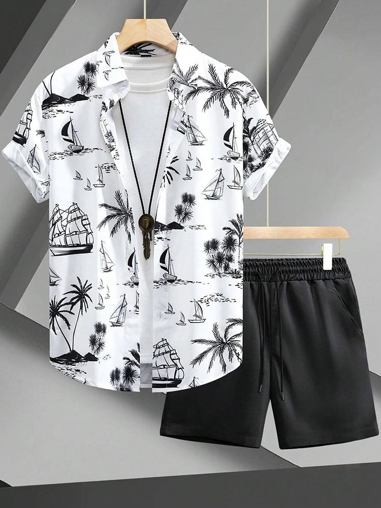 Men's Printed Short-Sleeve Shirt & Shorts Set