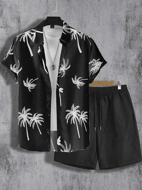 Men's Printed Short-Sleeve Shirt & Shorts Set