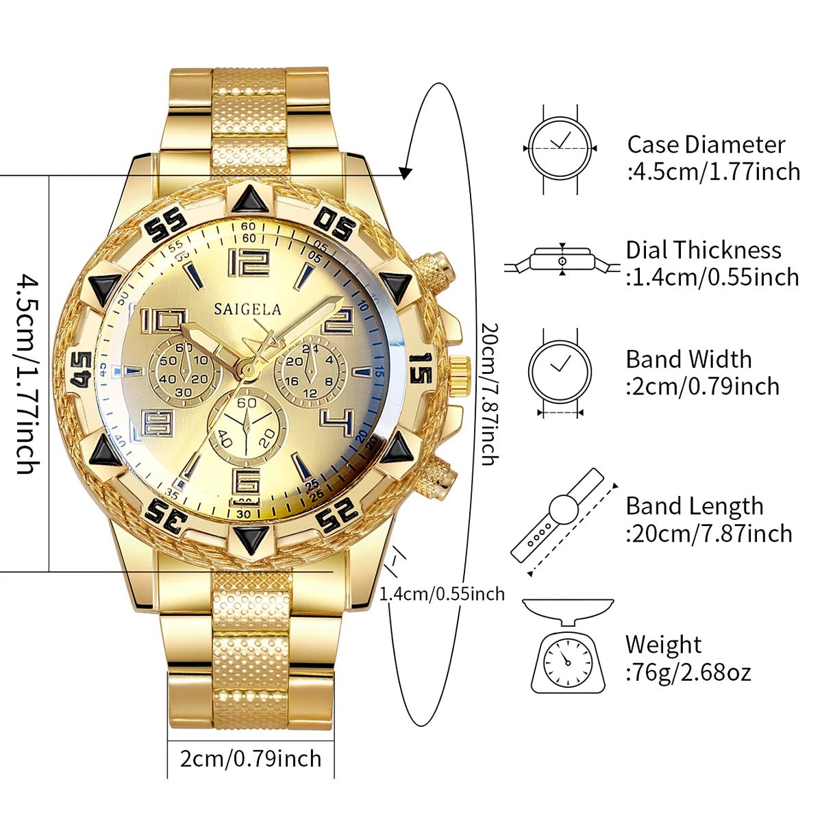 Men’s Quartz Watch, Bracelet & Necklace Set — 3 Pieces Men's Watch & Jewelry Sets