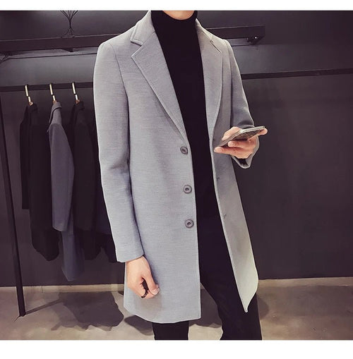 Men’s Slim-Fit Notched-Lapel Overcoat Men's Coats
