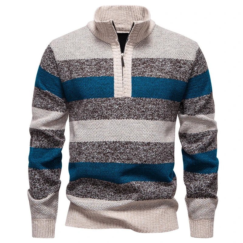 Men’s Striped Quarter-Zip Knit Sweater Men's Sweaters