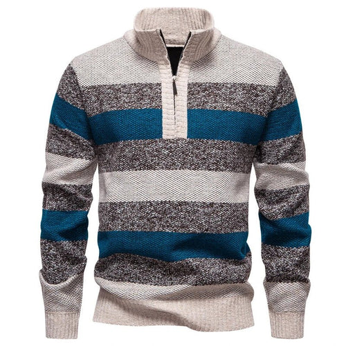 Men’s Striped Quarter-Zip Knit Sweater Men's Sweaters