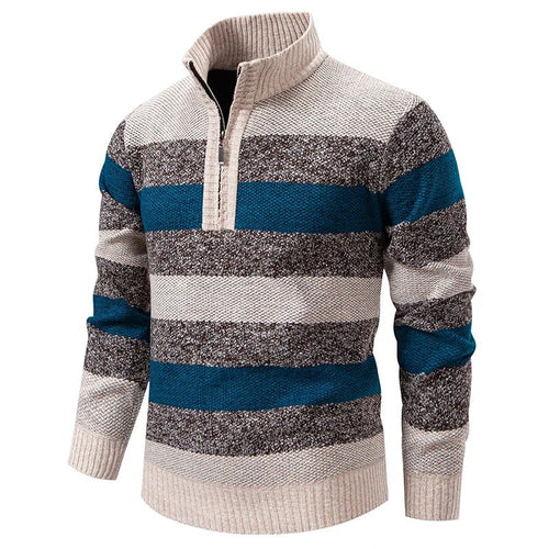 Men’s Striped Quarter-Zip Knit Sweater Men's Sweaters