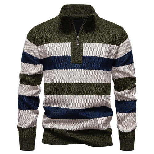 Men’s Striped Quarter-Zip Knit Sweater Men's Sweaters