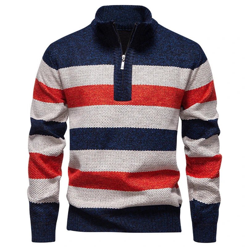 Men’s Striped Quarter-Zip Knit Sweater Men's Sweaters