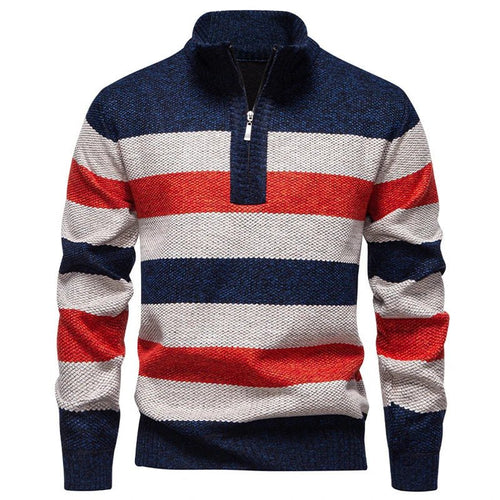 Men’s Striped Quarter-Zip Knit Sweater Men's Sweaters