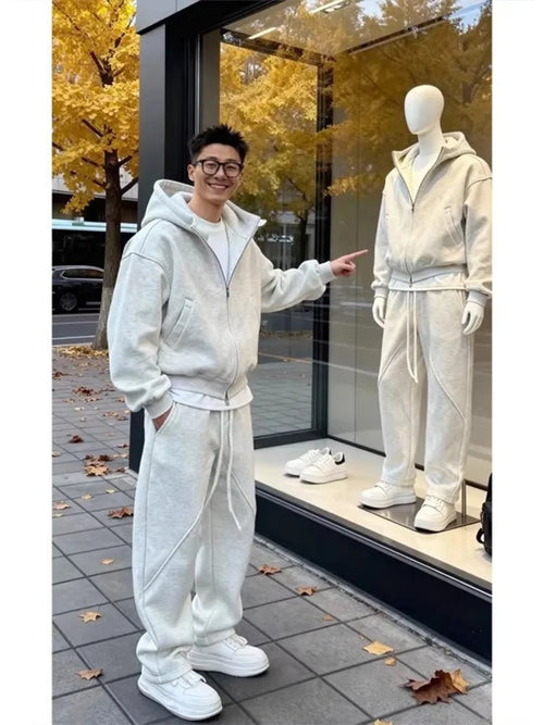 Men's Zip-Up Hoodie & Drawstring Pants Tracksuit Set