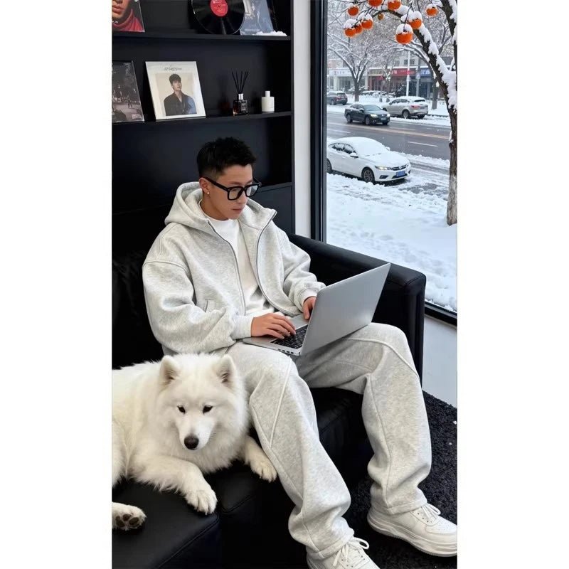 Men's Zip-Up Hoodie & Drawstring Pants Tracksuit Set