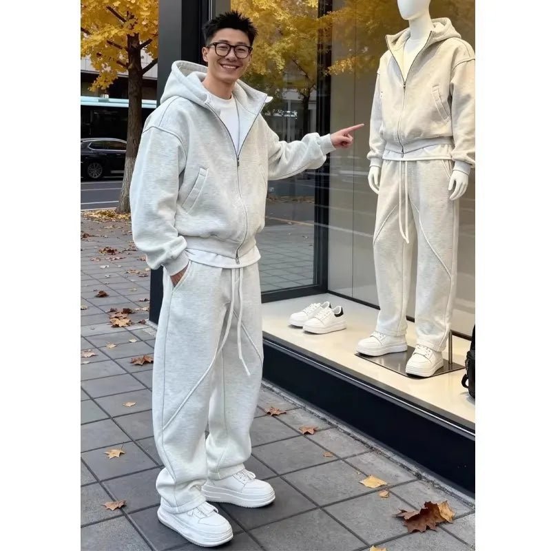 Men's Zip-Up Hoodie & Drawstring Pants Tracksuit Set