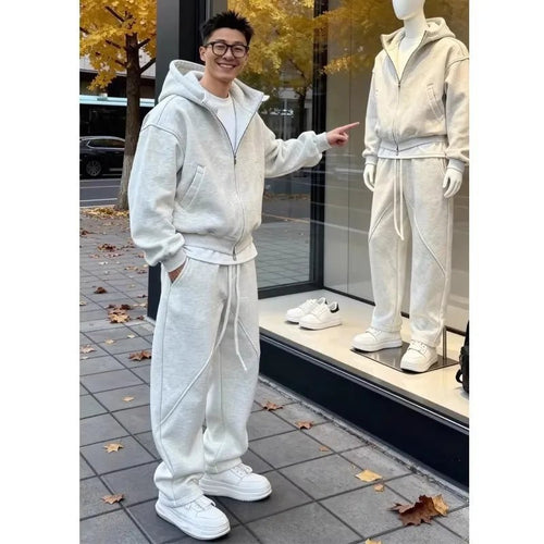 Men's Zip-Up Hoodie & Drawstring Pants Tracksuit Set