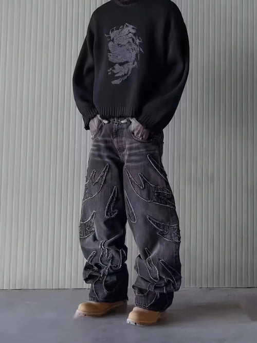 Street Graffiti Wide-Leg Jeans for Men