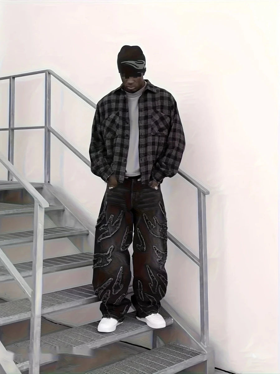Street Graffiti Wide-Leg Jeans for Men