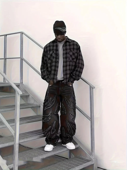 Street Graffiti Wide-Leg Jeans for Men