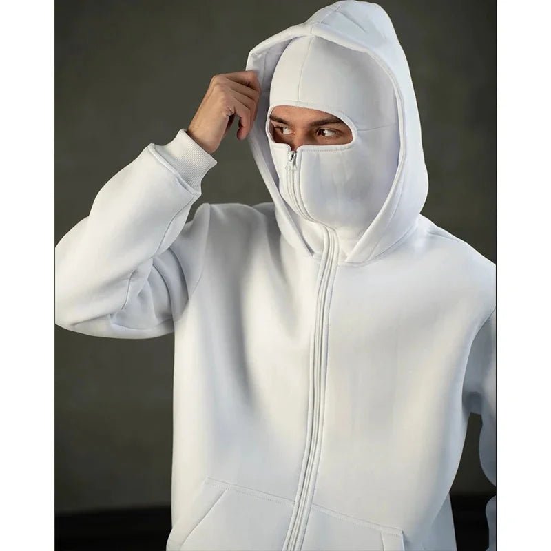 Unisex Double-Hood Zip-Up Sweatshirt with Face Cover Unisex Hoodies
