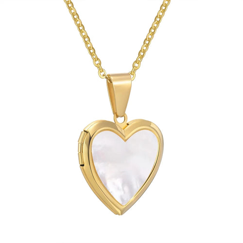 Vnox women gold-tone heart locket necklace with openable pendant and shell photo frame
