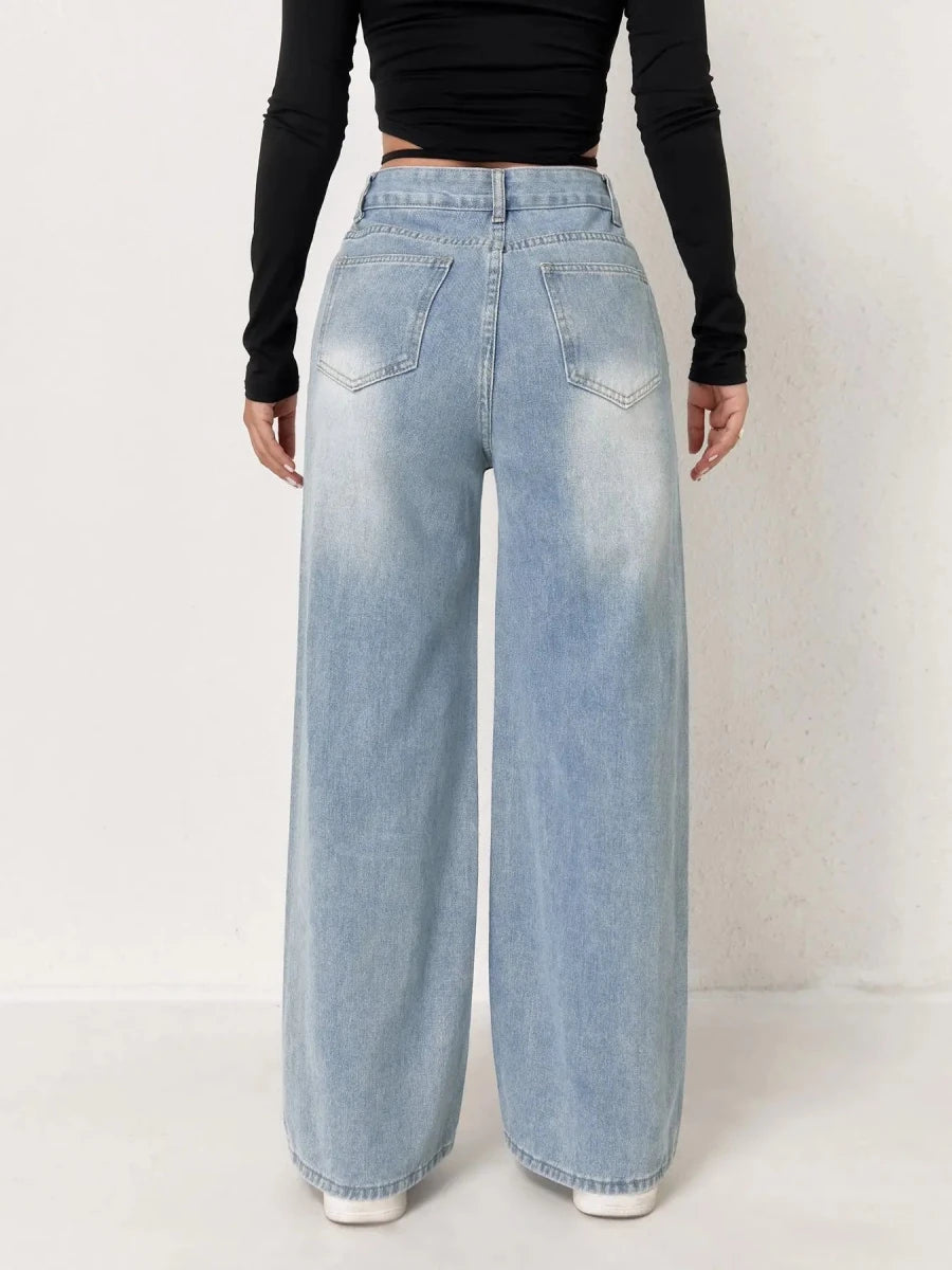 Wide Leg Jeans For Women Y2K Light Blue Denim No Stretch Loose Casual Everyday Four Seasons