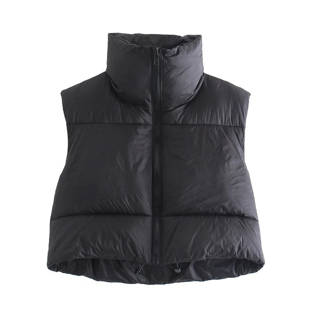 Women’s Cropped Zip-Up Vest with Stand Collar Women's Vests
