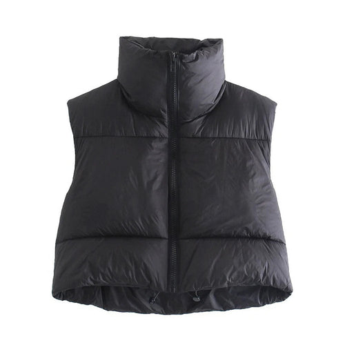Women’s Cropped Zip-Up Vest with Stand Collar Women's Vests