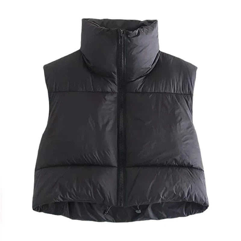 Women’s Cropped Zip-Up Vest with Stand Collar Women's Vests