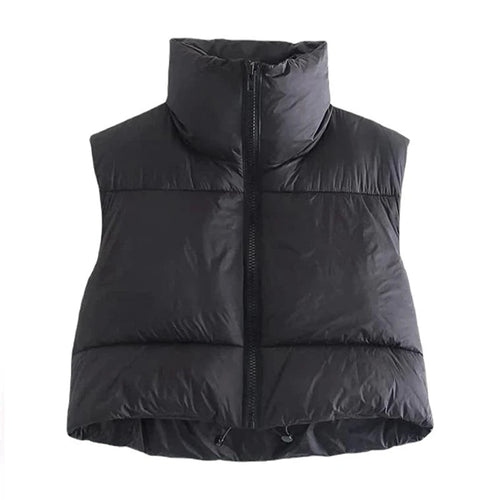 Women’s Cropped Zip-Up Vest with Stand Collar Women's Vests