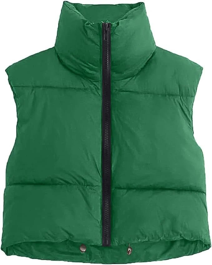Women’s Cropped Zip-Up Vest with Stand Collar Women's Vests