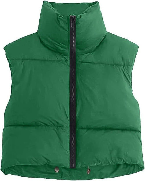 Women’s Cropped Zip-Up Vest with Stand Collar Women's Vests