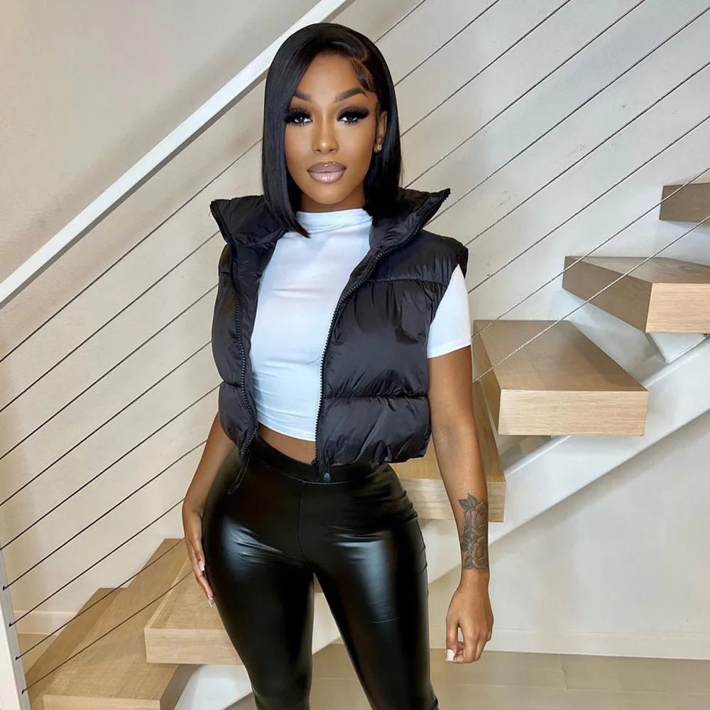 Women’s Cropped Zip-Up Vest with Stand Collar Women's Vests