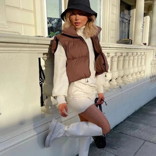 Women’s Cropped Zip-Up Vest with Stand Collar Women's Vests