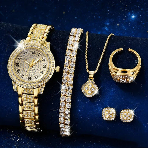 Women’s Gold-Tone Watch & Jewelry Set — 6 Pieces Women's Watch & Jewelry Sets