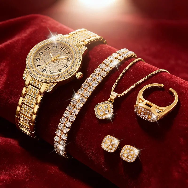 Women’s Gold-Tone Watch & Jewelry Set — 6 Pieces Women's Watch & Jewelry Sets
