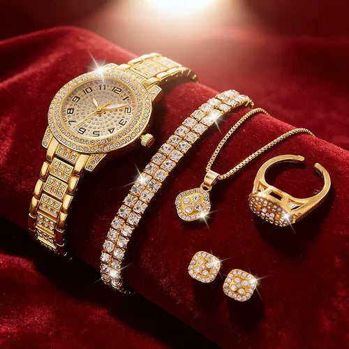 Women’s Gold-Tone Watch & Jewelry Set — 6 Pieces Women's Watch & Jewelry Sets