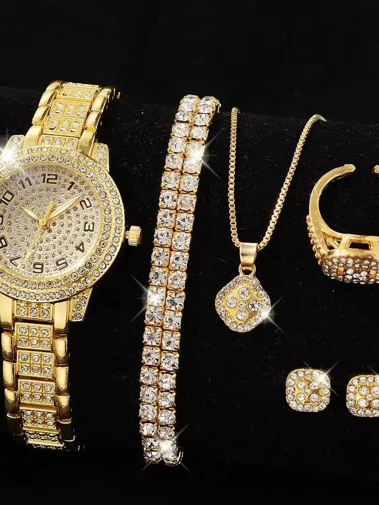 Women’s Gold-Tone Watch & Jewelry Set — 6 Pieces Women's Watch & Jewelry Sets