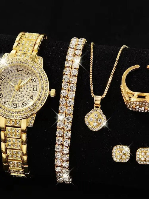 Women’s Gold-Tone Watch & Jewelry Set — 6 Pieces Women's Watch & Jewelry Sets