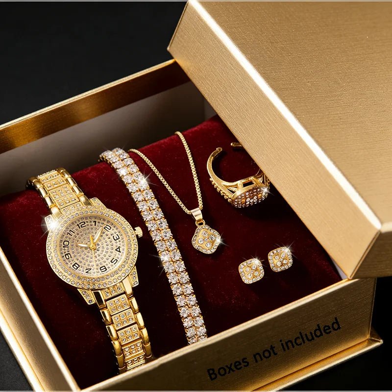 Women’s Gold-Tone Watch & Jewelry Set — 6 Pieces Women's Watch & Jewelry Sets