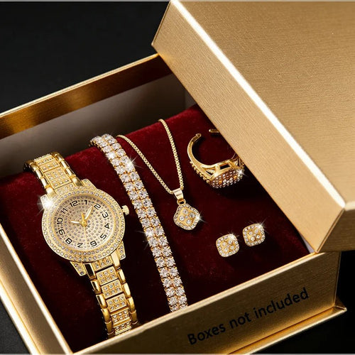 Women’s Gold-Tone Watch & Jewelry Set — 6 Pieces Women's Watch & Jewelry Sets