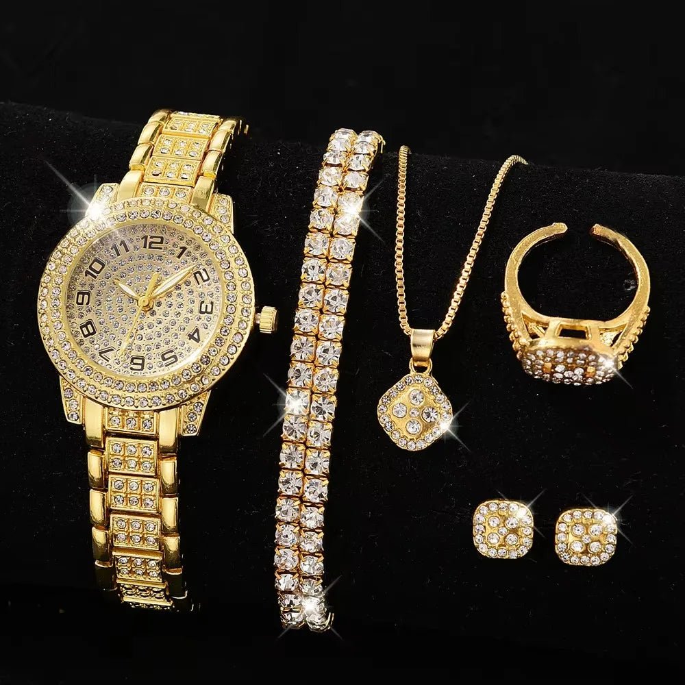 Women’s Gold-Tone Watch & Jewelry Set — 6 Pieces Women's Watch & Jewelry Sets