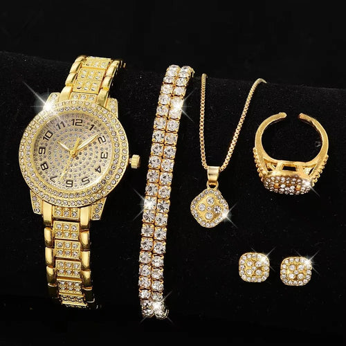 Women’s Gold-Tone Watch & Jewelry Set — 6 Pieces Women's Watch & Jewelry Sets