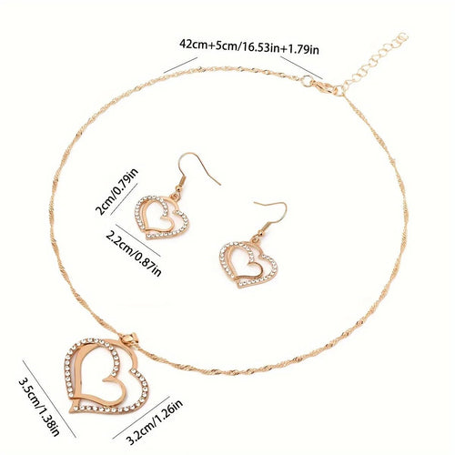 Women’s Rhinestone Heart Necklace & Bracelet Set Women's Jewelry Sets