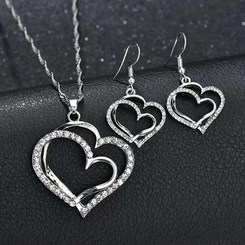 Women’s Rhinestone Heart Necklace & Bracelet Set Women's Jewelry Sets