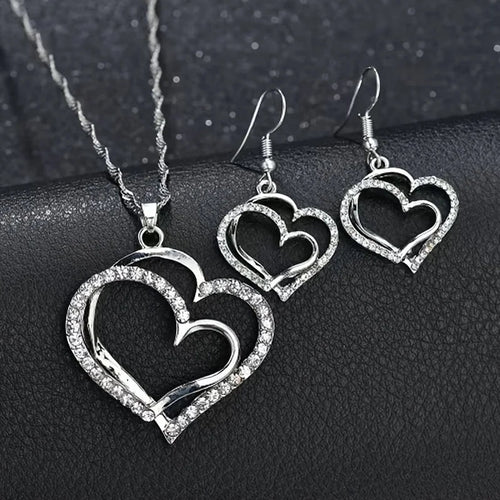 Women’s Rhinestone Heart Necklace & Bracelet Set Women's Jewelry Sets