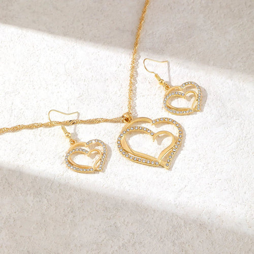Women’s Rhinestone Heart Necklace & Bracelet Set Women's Jewelry Sets