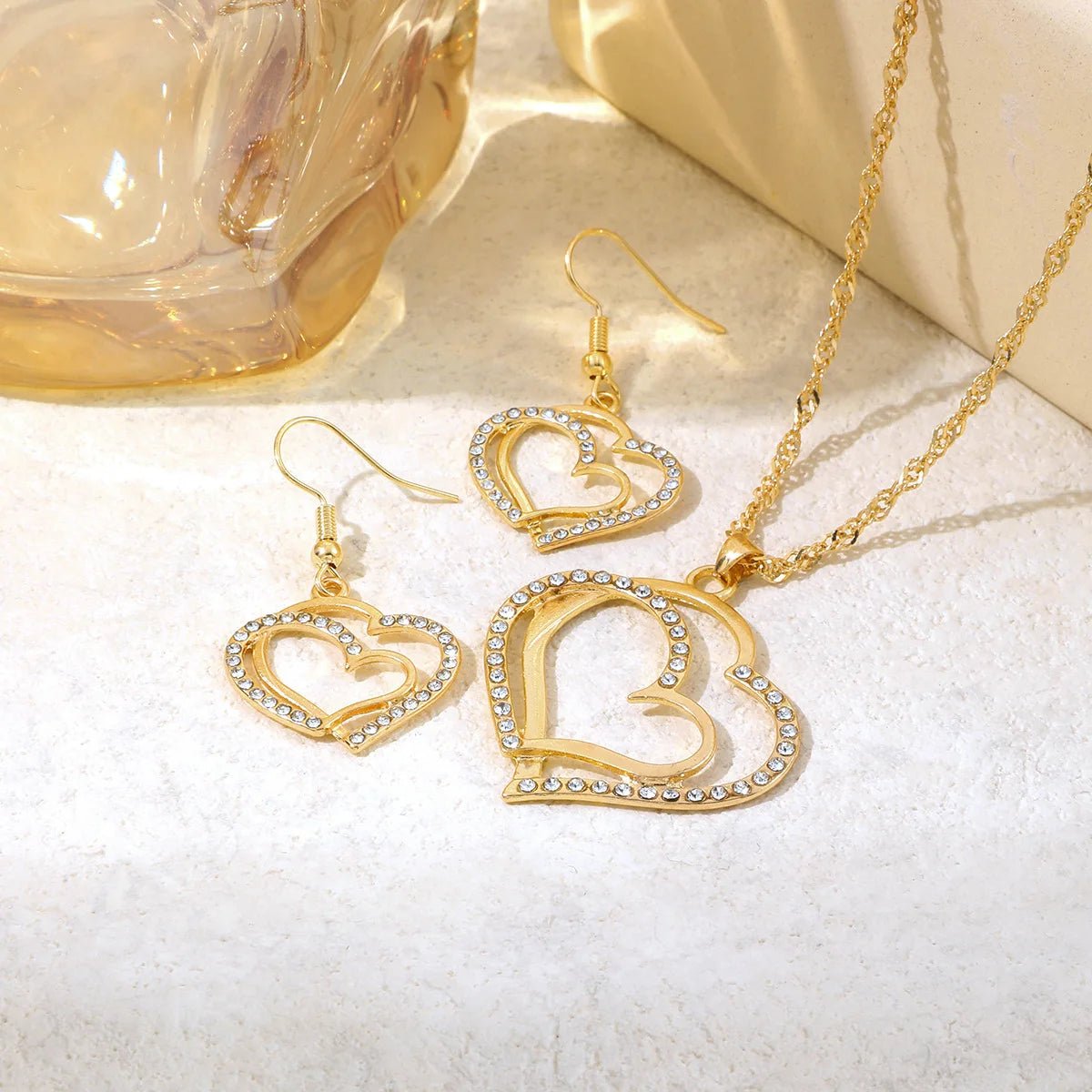 Women’s Rhinestone Heart Necklace & Bracelet Set Women's Jewelry Sets