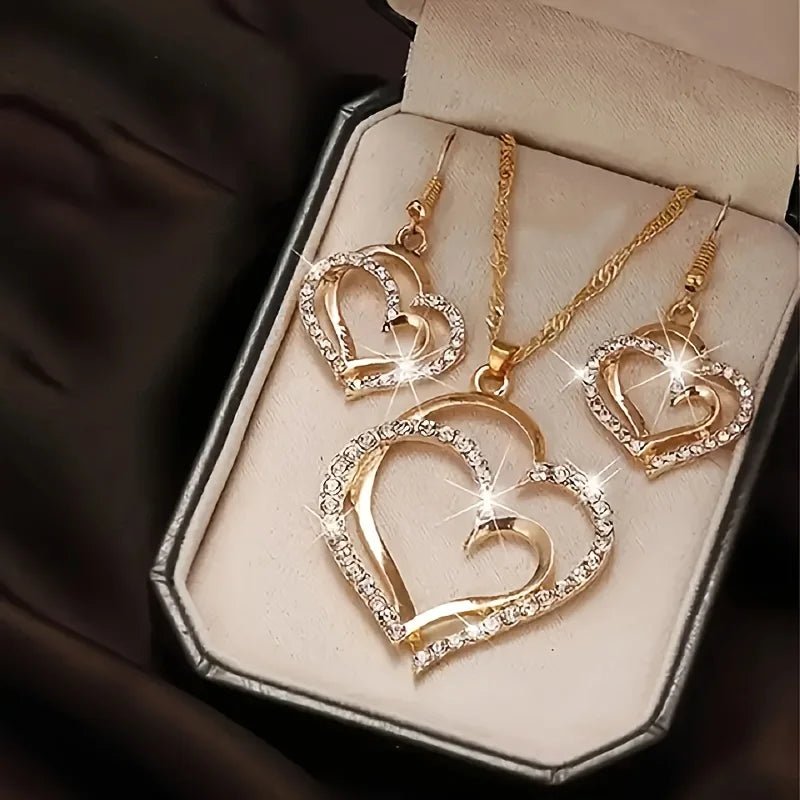 Women’s Rhinestone Heart Necklace & Bracelet Set Women's Jewelry Sets