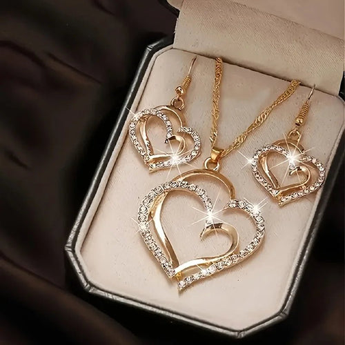 Women’s Rhinestone Heart Necklace & Bracelet Set Women's Jewelry Sets