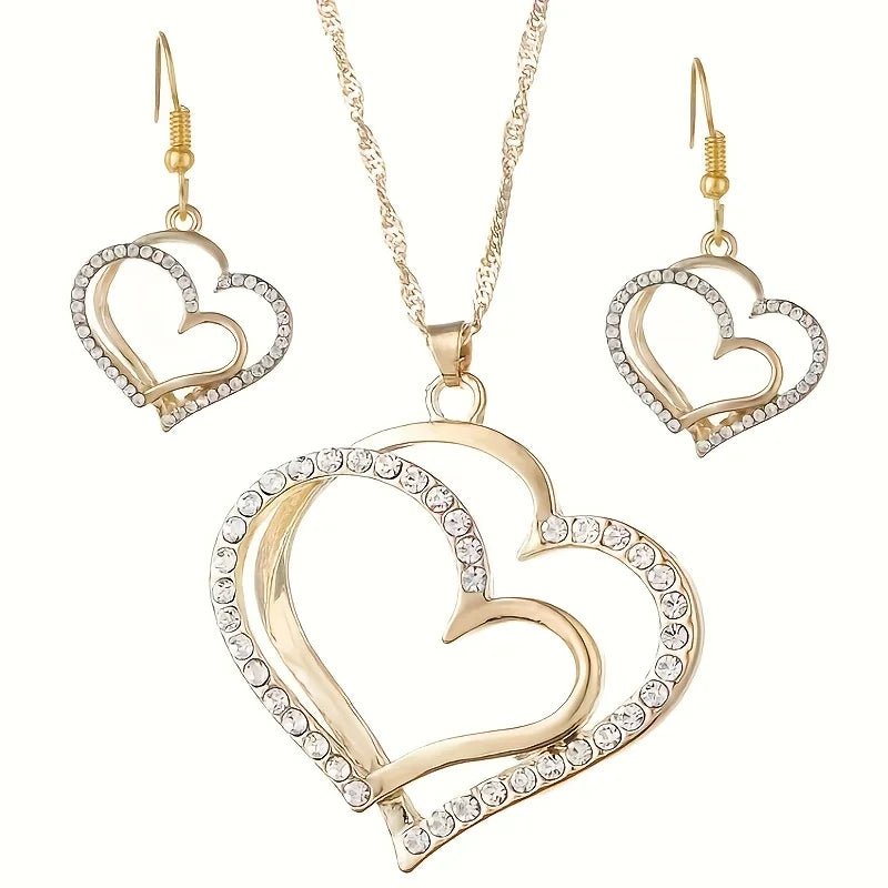 Women’s Rhinestone Heart Necklace & Bracelet Set Women's Jewelry Sets
