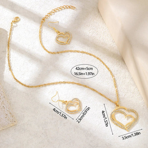 Women’s Rhinestone Heart Necklace & Bracelet Set Women's Jewelry Sets
