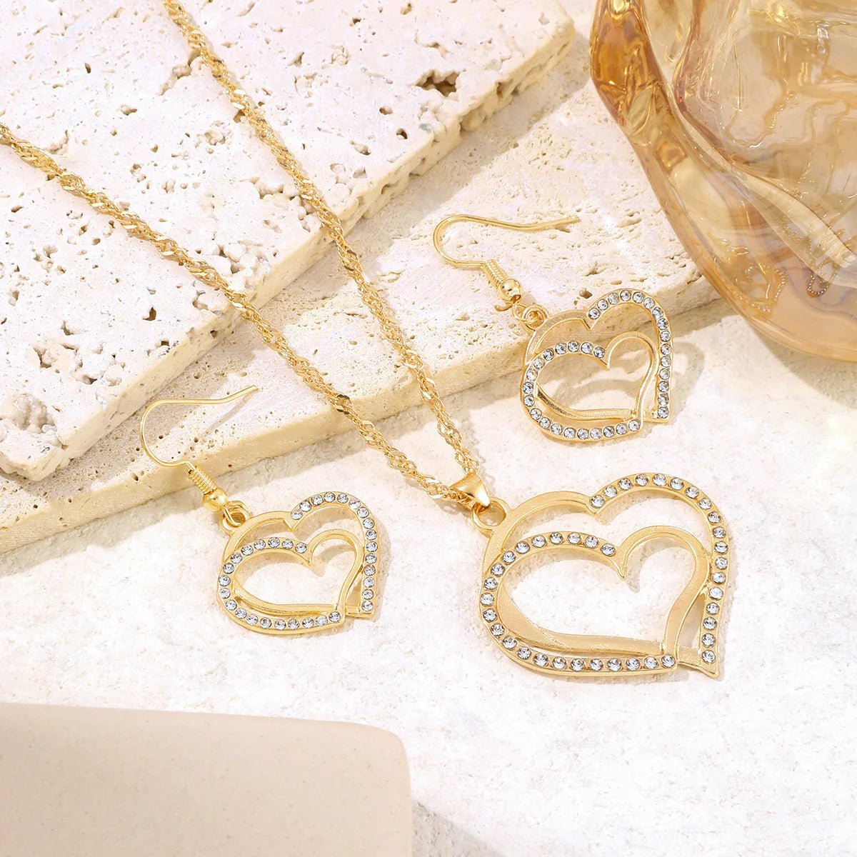 Women’s Rhinestone Heart Necklace & Bracelet Set Women's Jewelry Sets