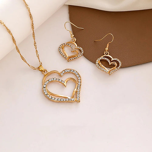 Women’s Rhinestone Heart Necklace & Bracelet Set Women's Jewelry Sets